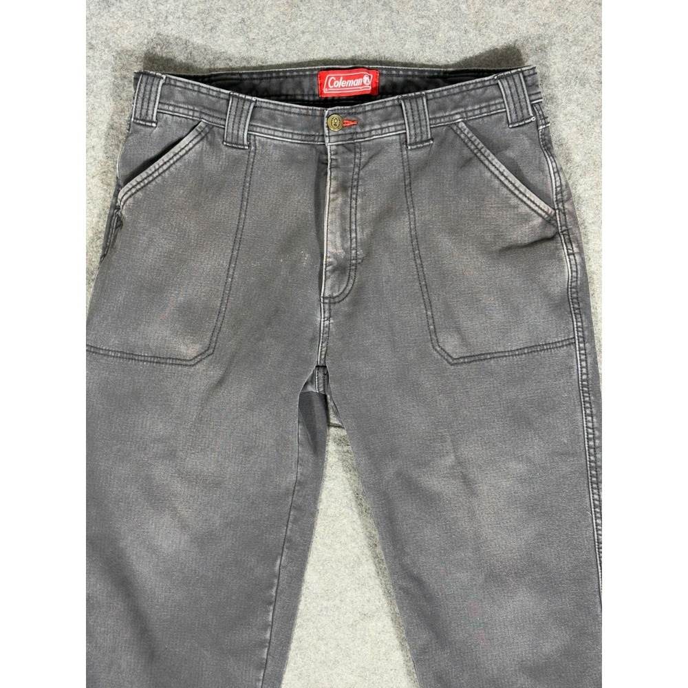 Coleman Mens 34x28 Flannel Lined Work Pants Charcoal‎ Gray Buffalo Plaid Canvas - Picture 2 of 11